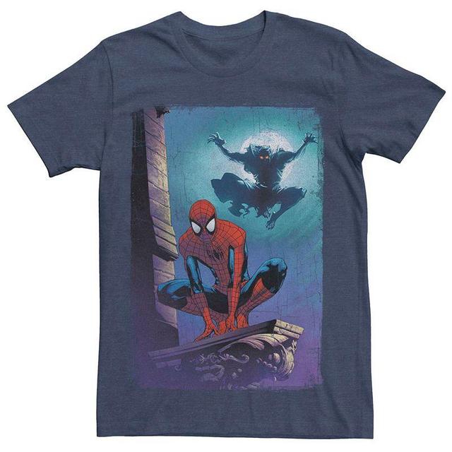 Mens Marvel Spider-Man Goblin Cartoon Poster Tee Navy Grey Product Image