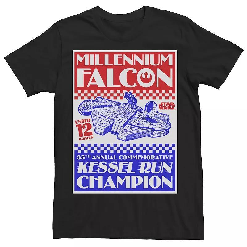 Mens Star Wars Falcon Kessel Run Poster Red White & Blue Graphic Tee Product Image