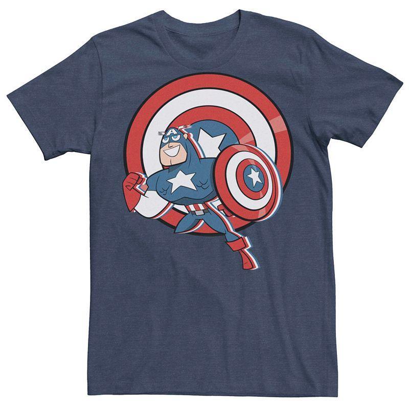 Mens Marvel Captain America Cartoon Tee Navy Grey Product Image