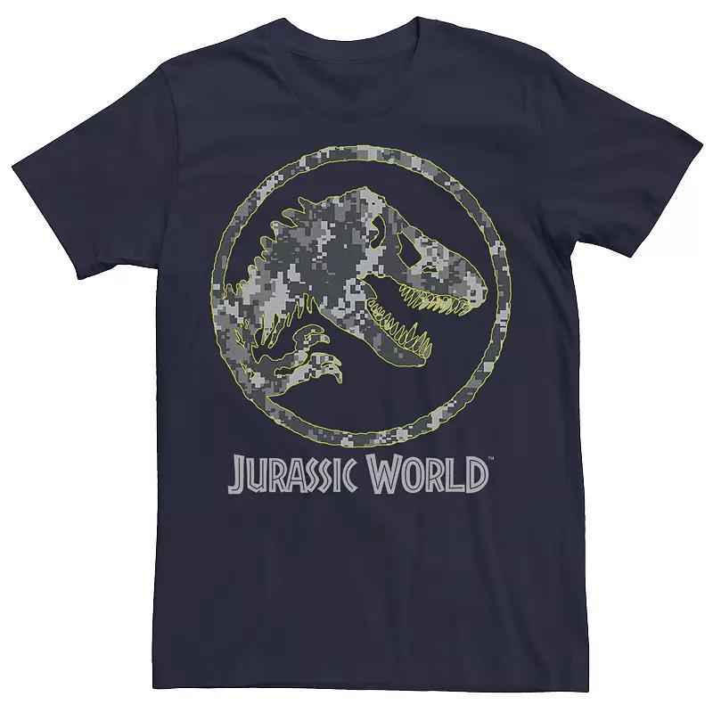 Mens Jurassic World Camouflage Yellow Outline Fossil Coin Logo Tee Blue Product Image