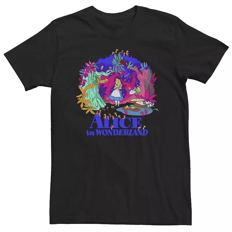 Big & Tall Disney Alice In Wonderland Neon Floral Tee, Mens Black Product Image