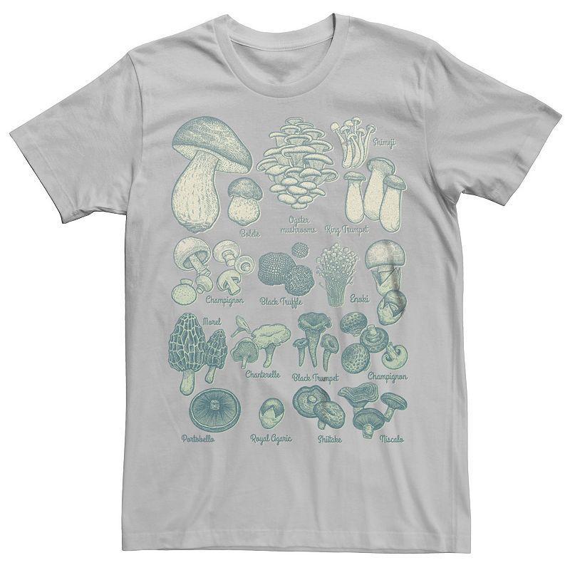 Mens Mushrooms Chart Drawing Graphic Tee Silver Product Image