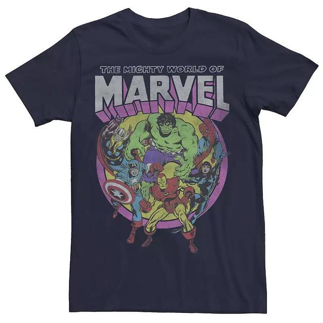 Mens Marvel Avengers The Mighty World Of Marvel Group Shot Tee Blue Product Image