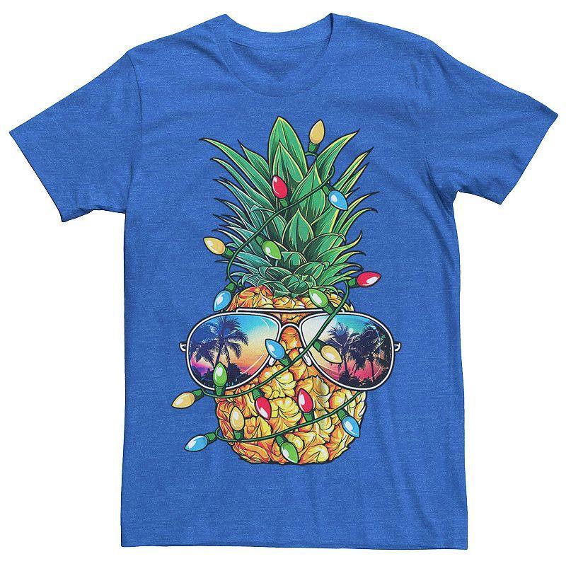 Mens Christmas Lights Pineapple Sunglasses Sunset Graphic Tee Navy Grey Product Image