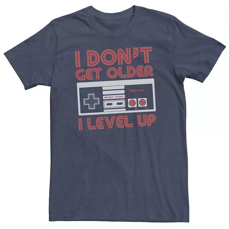 Big & Tall Nintendo I Dont Get Older I Level Up NES Controller Tee, Mens Navy Grey Product Image