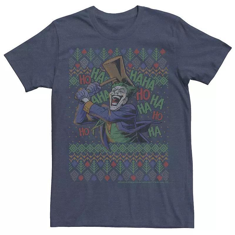 Mens Batman The Joker Laughing Vintage Knit Style Tee, Mens Navy Grey Product Image