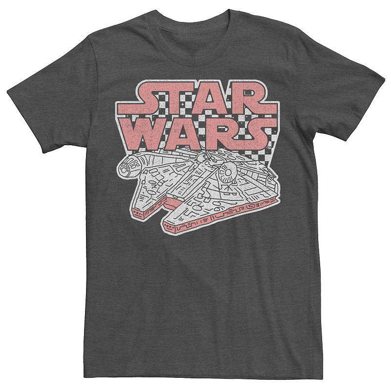 Mens Star Wars Millennium Falcon Retro Checkered Sketch Tee Grey Heather Product Image