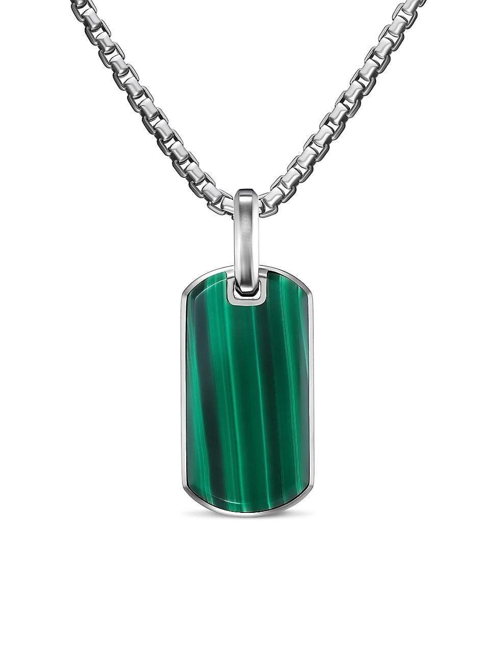 David Yurman Mens Chevron Tag in Sterling Silver with Malachite, 27mm Product Image