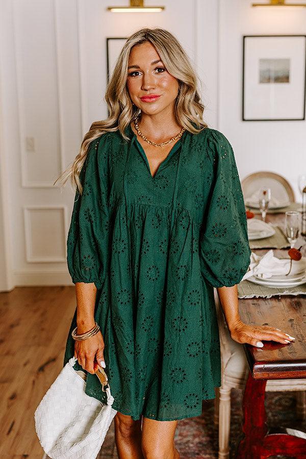 Totally Chic Eyelet Mini Dress in Hunter Green Product Image