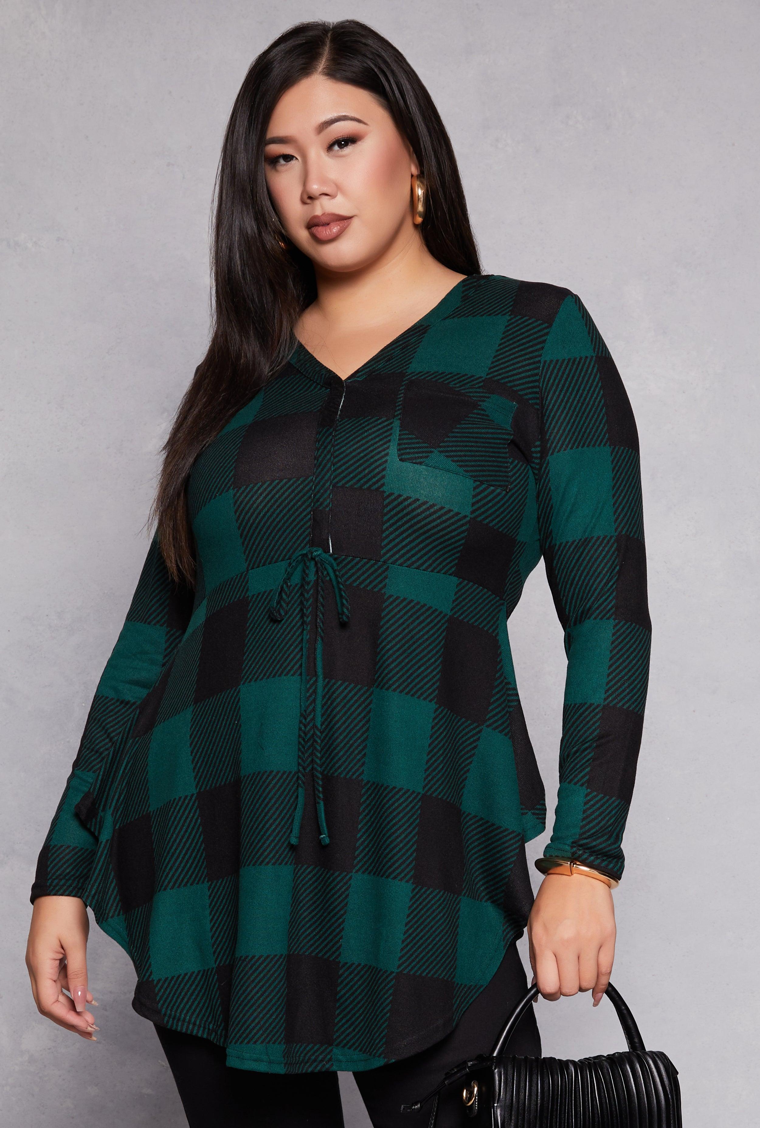 Womens Plus Size Plaid V Neck Tunic Top Product Image