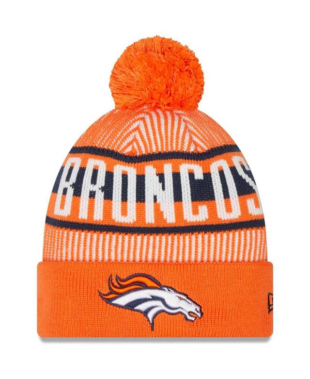 Mens New Era Orange Denver Broncos Striped Cuffed Knit Hat with Pom Product Image