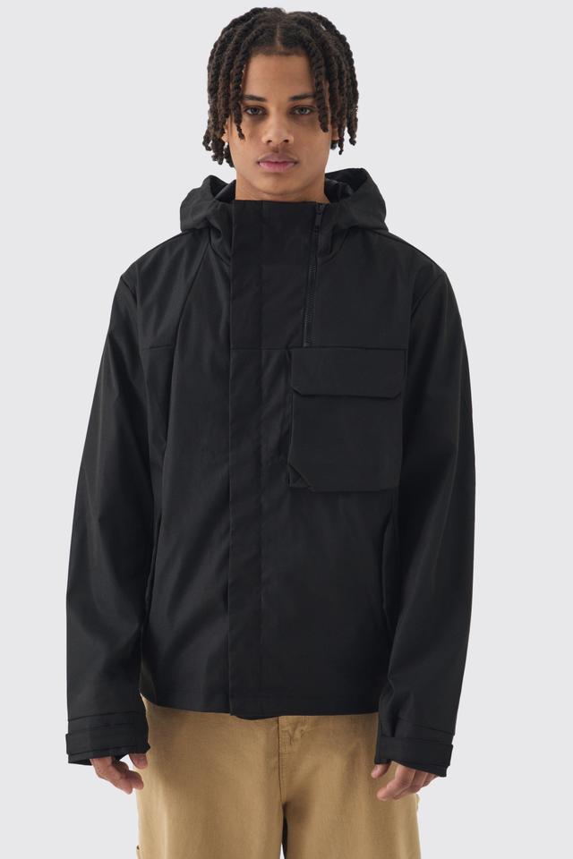 Lightweight Hooded Parka In Black | boohooMAN USA Product Image