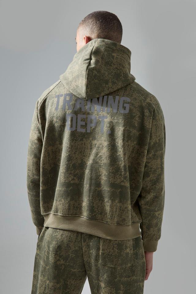 Mens Green Active Training Dept Camo Boxy Hoodie, Green Product Image