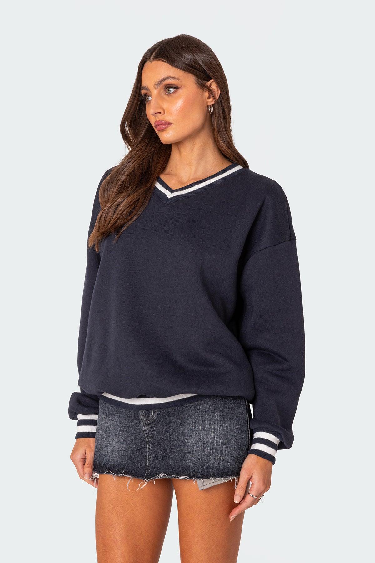 Caryn Oversized V Neck Sweatshirt Product Image