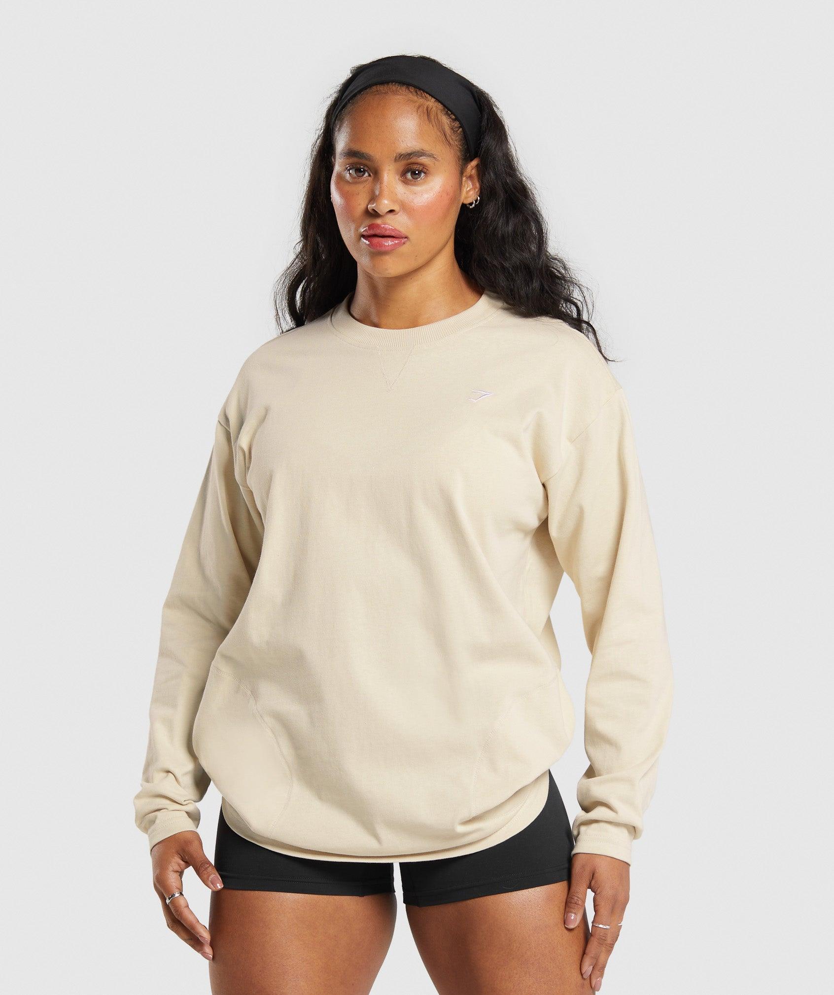 Gymshark Heavyweight Cotton Long Sleeve Top - Ecru White Female product image