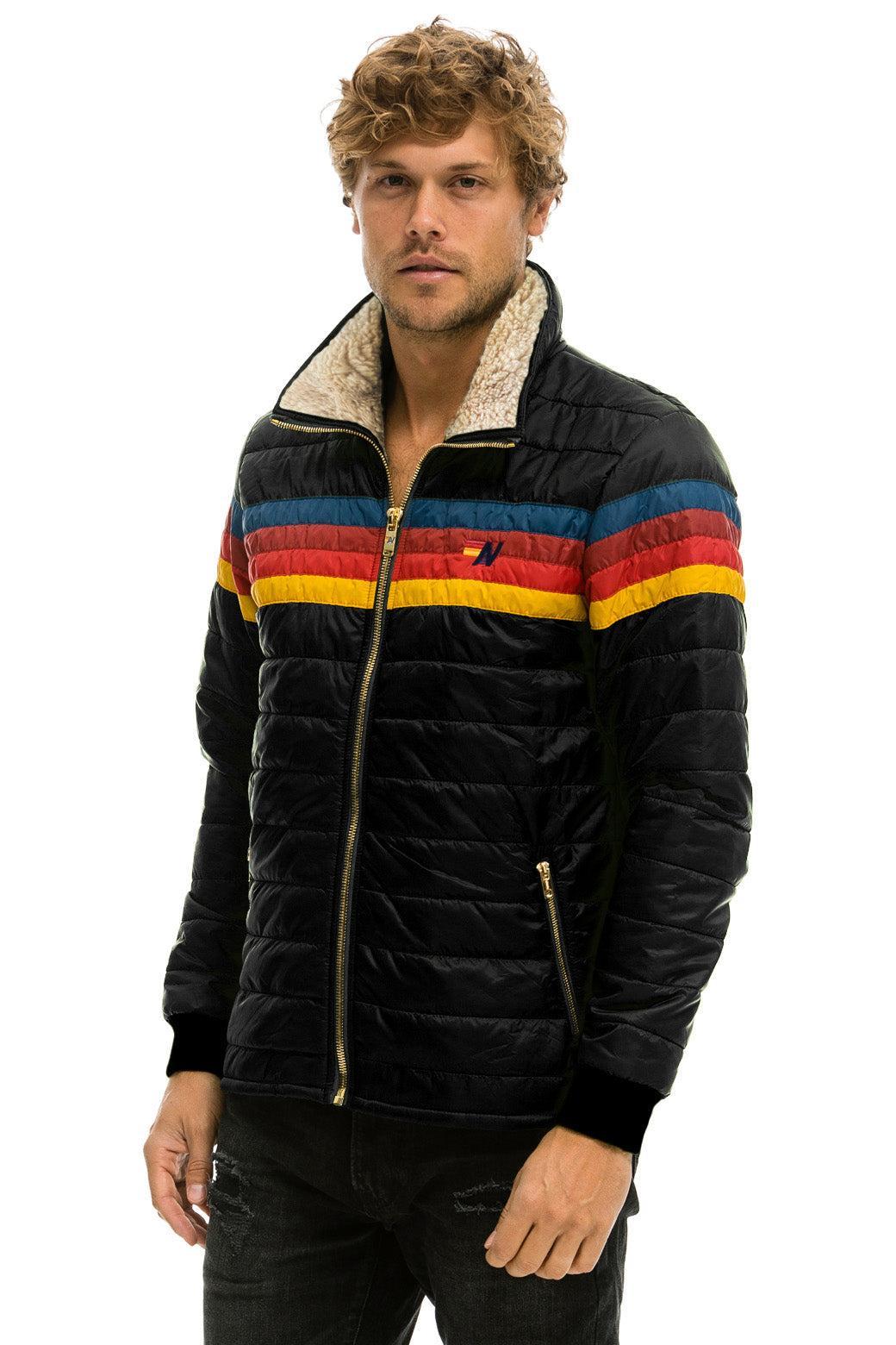 4 STRIPE RAINBOW SLEEVE JACKET  -  BLACK Male Product Image