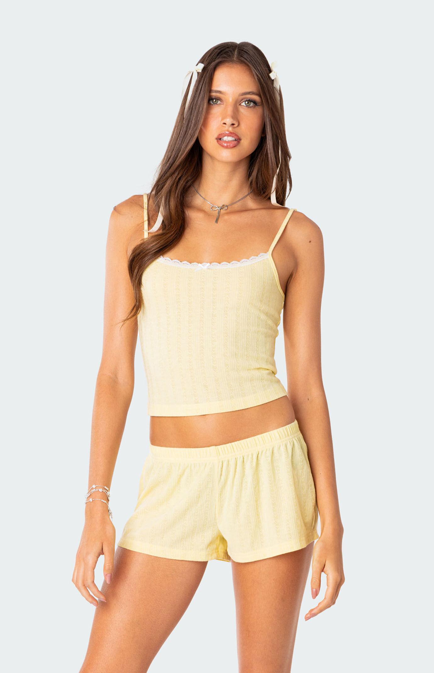 Edikted Womens Irene Pointelle Tank Top - Yellowedium Product Image