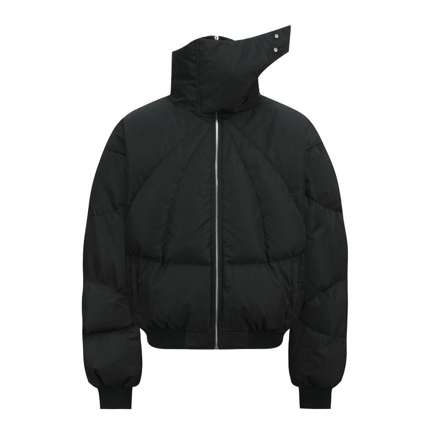 Stand Collar Plain Zip-Up Puffer Jacket Product Image