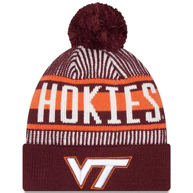 Mens New Era Maroon Virginia Tech Hokies Logo Striped Cuff Knit Hat with Pom Product Image