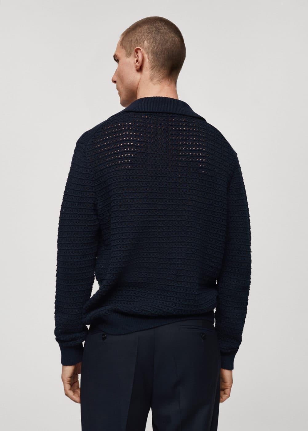 MANGO MAN - Openwork knit polo neck sweater dark navyMen Product Image