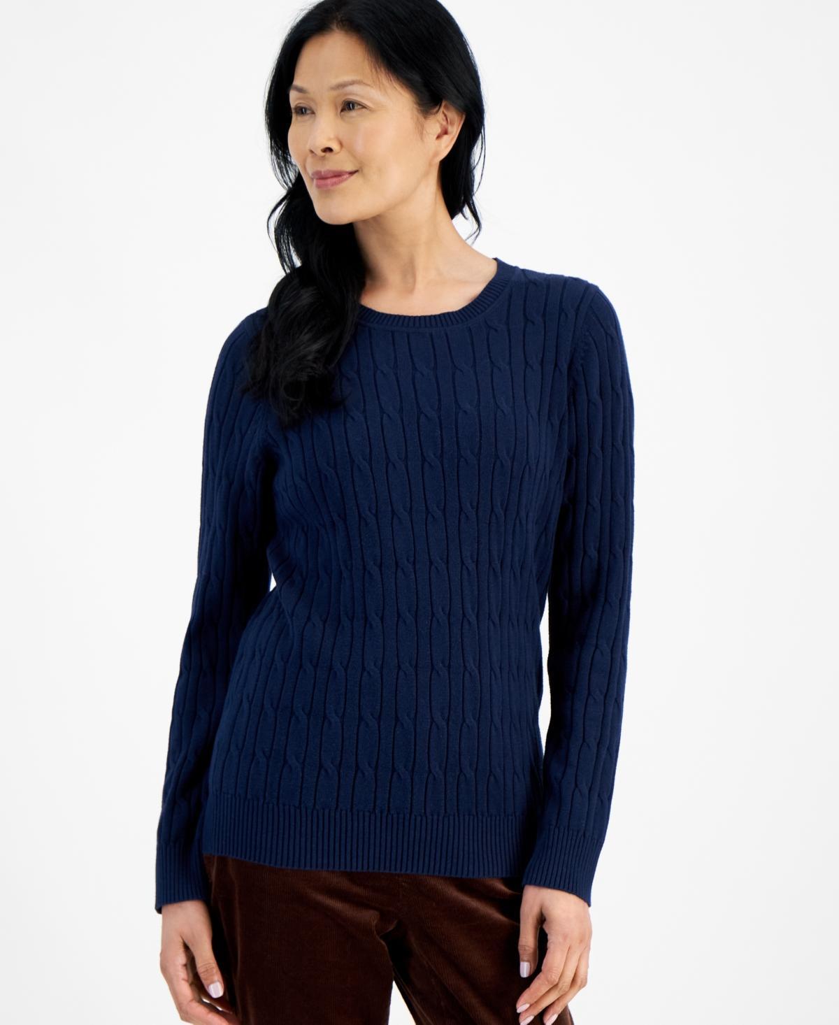 Style & Co Womens Cotton Cable-Knit Crewneck Sweater, Created for Macys Product Image