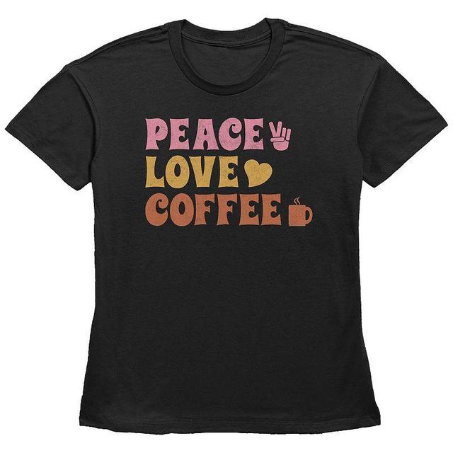 Womens Fifth Sun Peace Love Coffee Stacked Hippy Text Graphic Tee, Girls Product Image