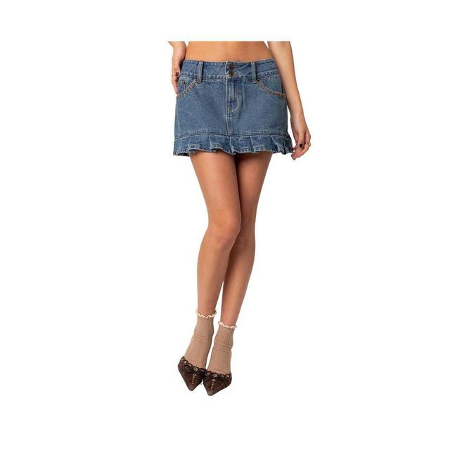 EDIKTED Pleat Ruffle Denim Miniskirt Product Image