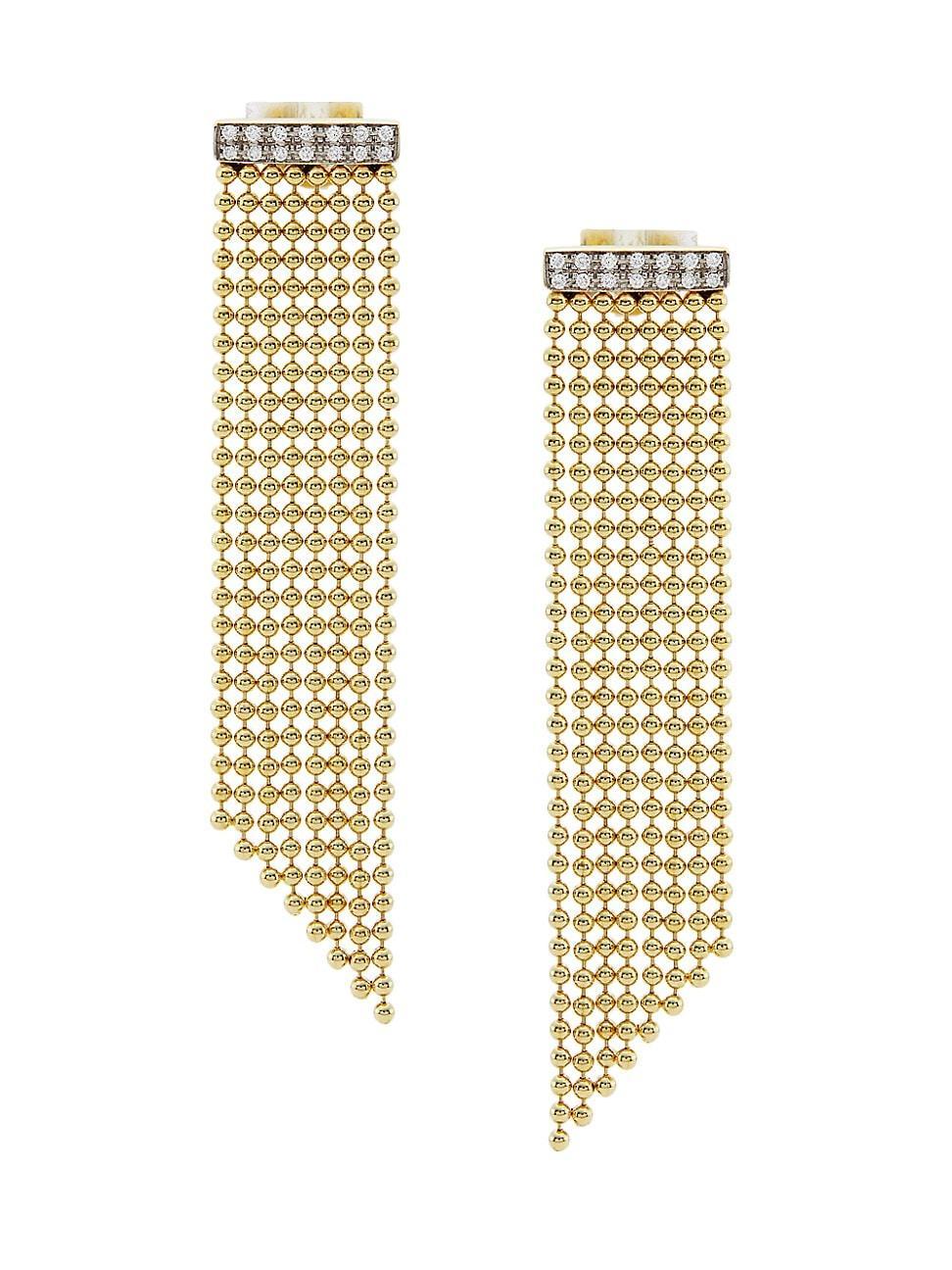 Womens 14K Yellow Gold & 0.125 TCW Diamond Beaded Fringe Earrings Product Image