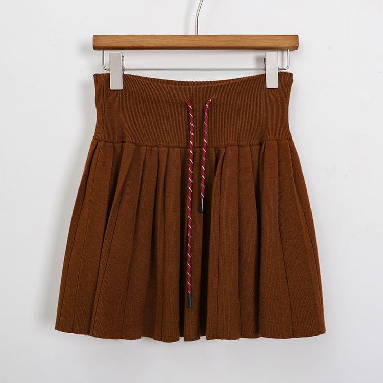 Drawstring Waist Mini Pleated Skirt Product Image