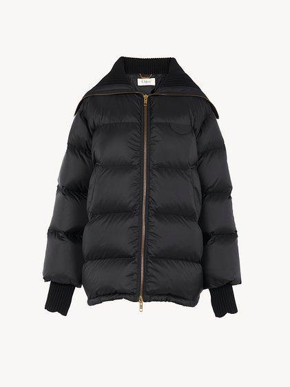 High-neck puffer jacket in shiny nylon Product Image