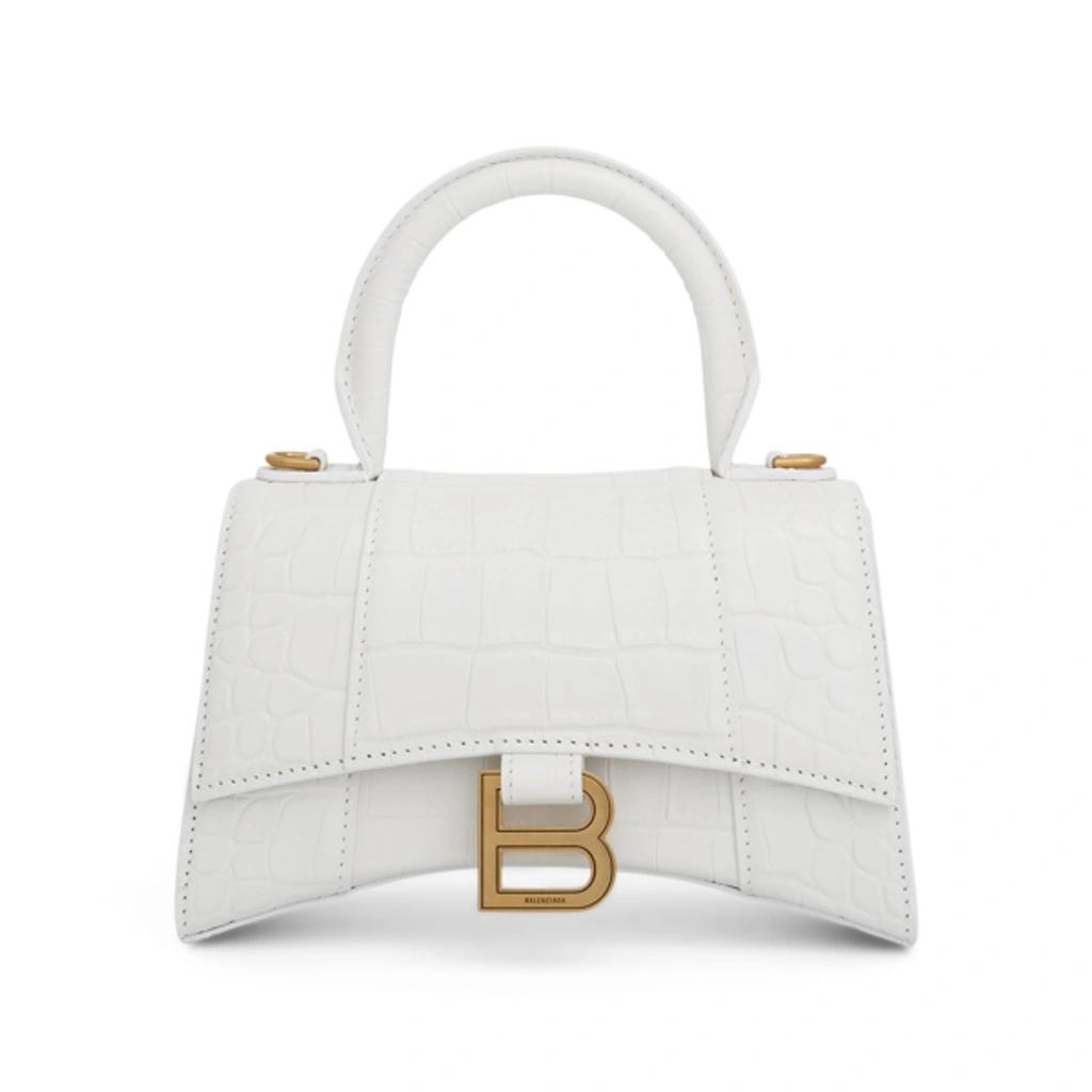 BALENCIAGA Xs Hourglass Croc Embossed Leather Bag In White Product Image