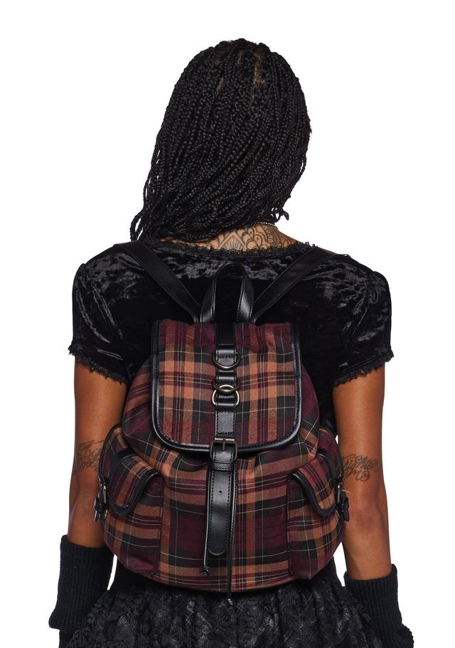 Widow Plaid Print Vegan Leather Mini Backpack - Multi Product Image