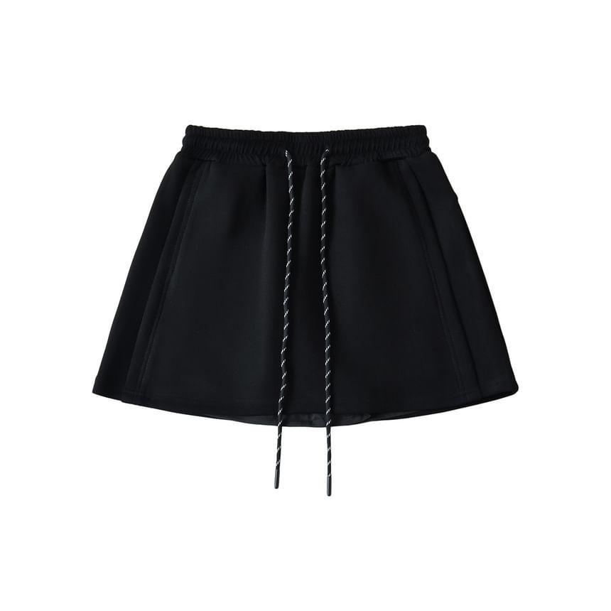 Drawstring Waist Plain Mini A-Line Skirt Product Image