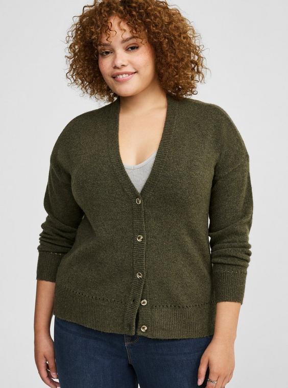 Vegan Cashmere Cardigan V-Neck Drop Shoulder Sweater Product Image