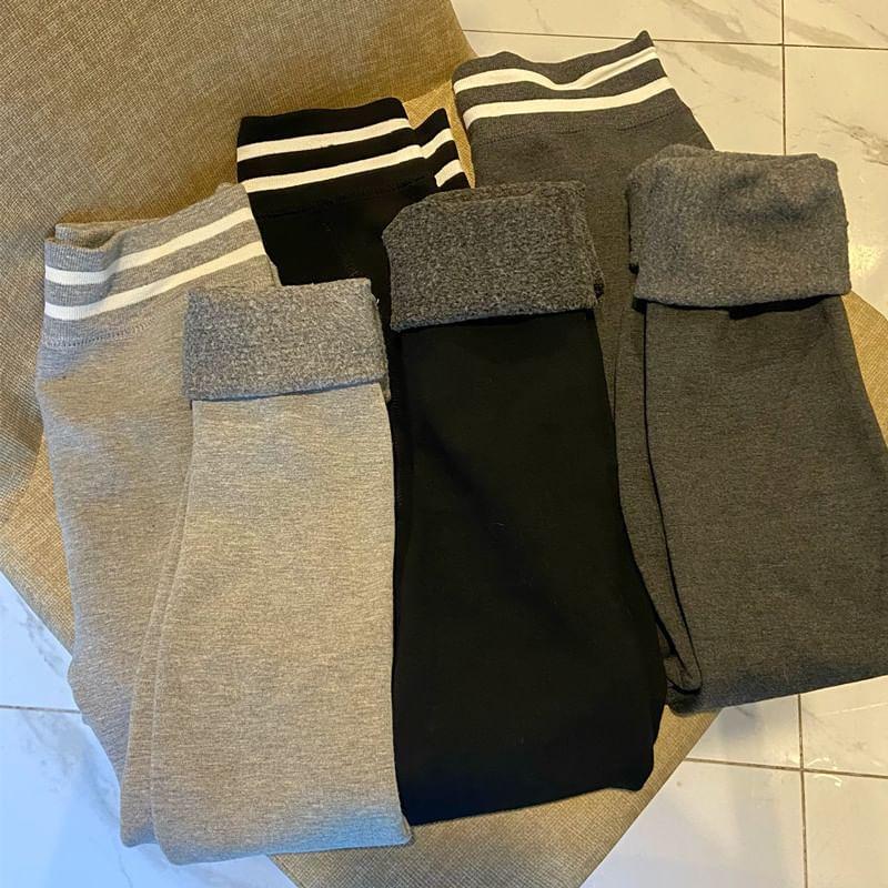 Striped Fleece-Lined Leggings Product Image