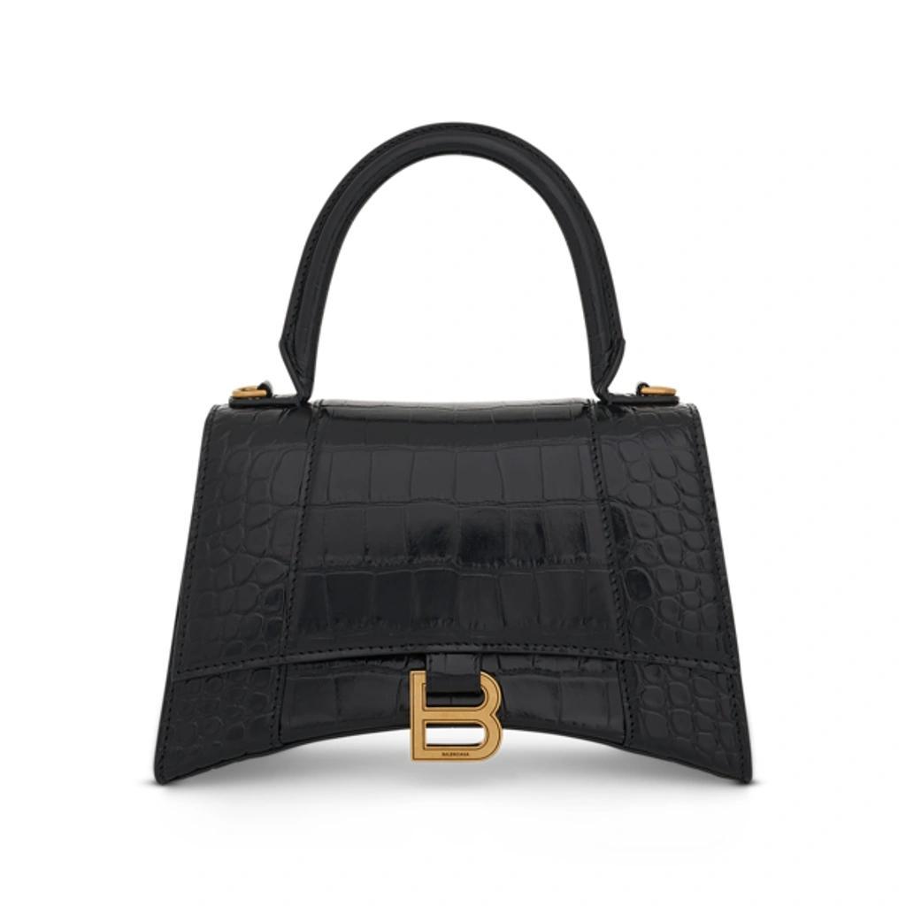 Hourglass Small Croc-embossed Leather Top-handle Bag In Black Product Image