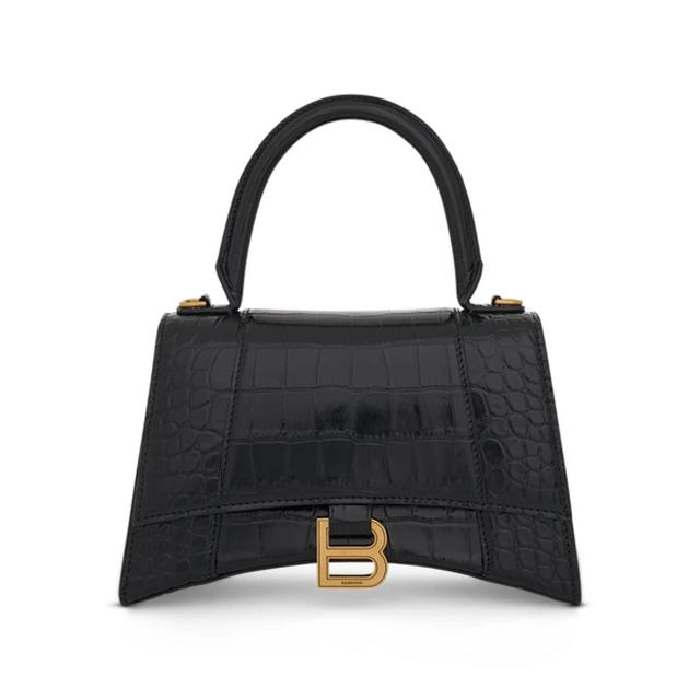 Hourglass Small Croc-embossed Leather Top-handle Bag In Black Product Image