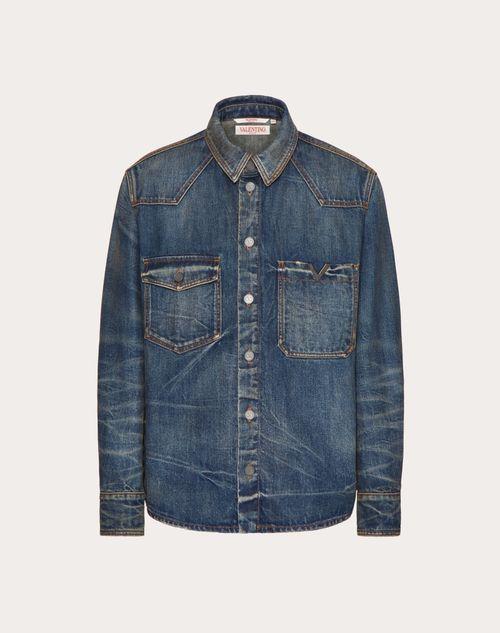 DENIM SHIRT WITH METALLIC V DETAIL Product Image