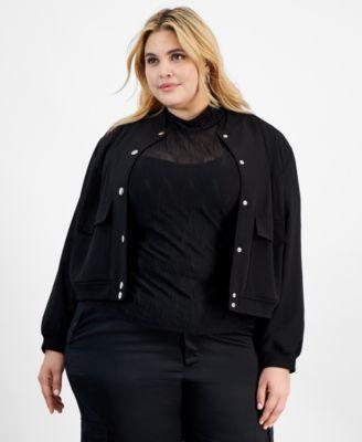 Trendy Plus Size Snap-Front Bomber Jacket, Created for Macy's Product Image