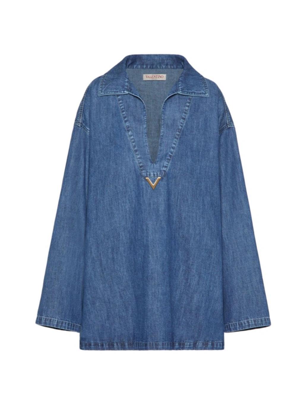 Vgold Logo Plaque Cut-out Denim Top In Blue product image