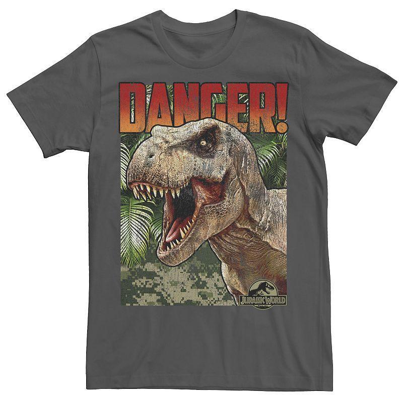 Mens Jurassic World Danger T-Rex Retro Poster Graphic Tee Product Image