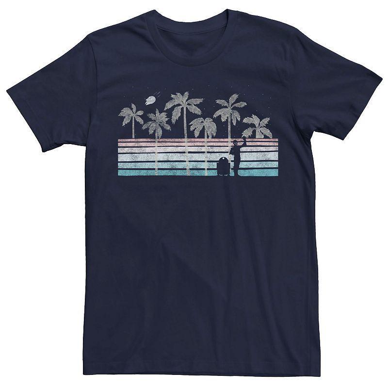 Mens Star Wars R2-D2 & C-3PO Tropical Retro Stripe Tee Blue Product Image