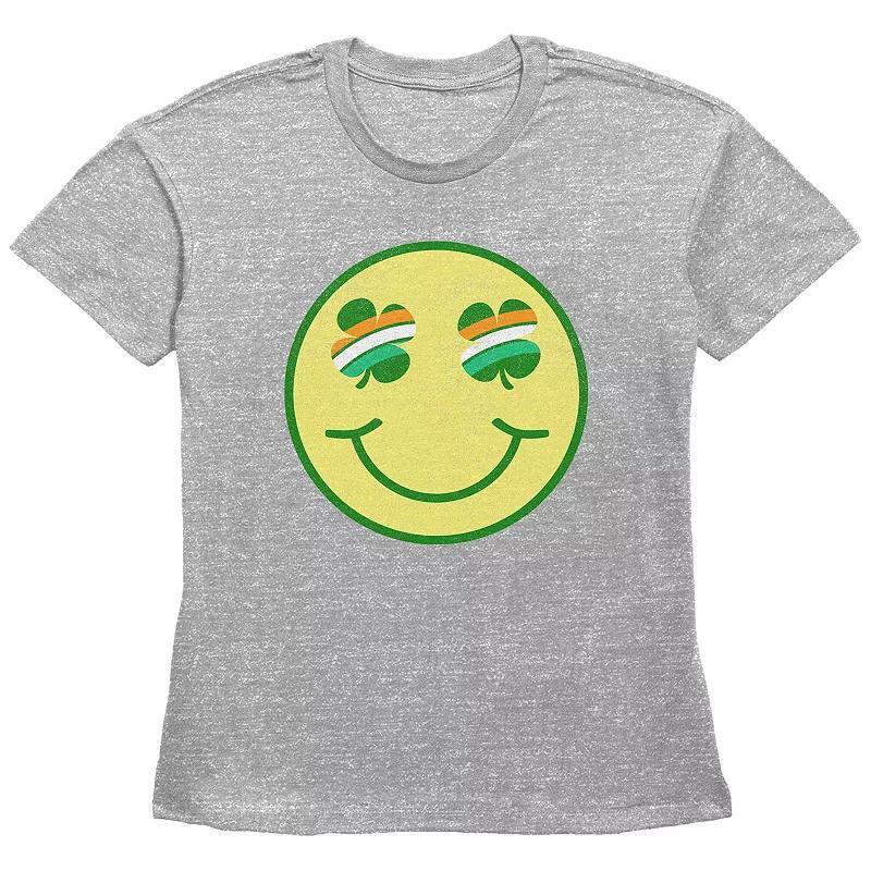 Womens Shamrock Eyes Smiley Face Graphic Tee, Girls Grey Gray Product Image