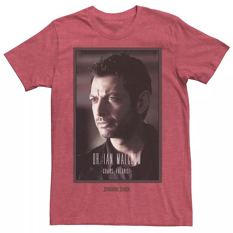 Mens Jurassic Park Dr. Ian Malcolm Chaos Theorist Tee Red Grey Product Image