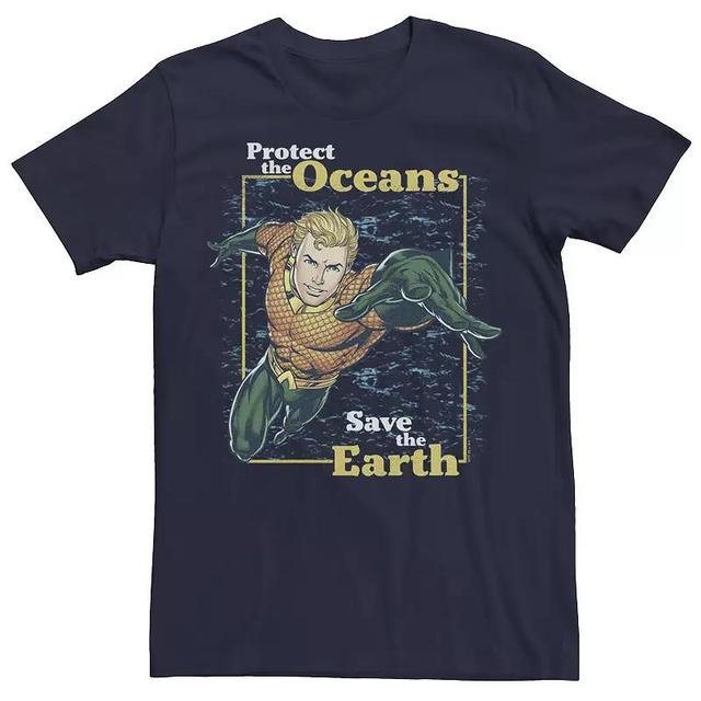 Mens Justice League Aquaman Protect The Oceans Save The Earth Tee Blue Product Image