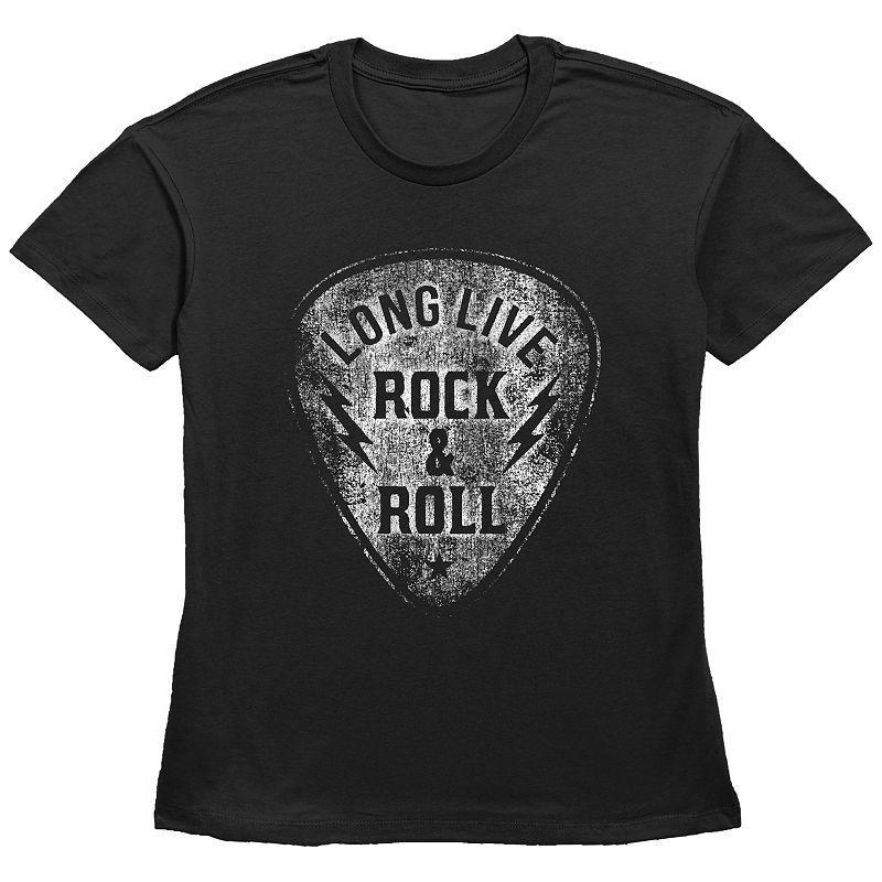 Womens Fifth Sun Long Live Rock & Roll Distressed Guitar Pick Short Sleeve Graphic Tee, Girls Product Image