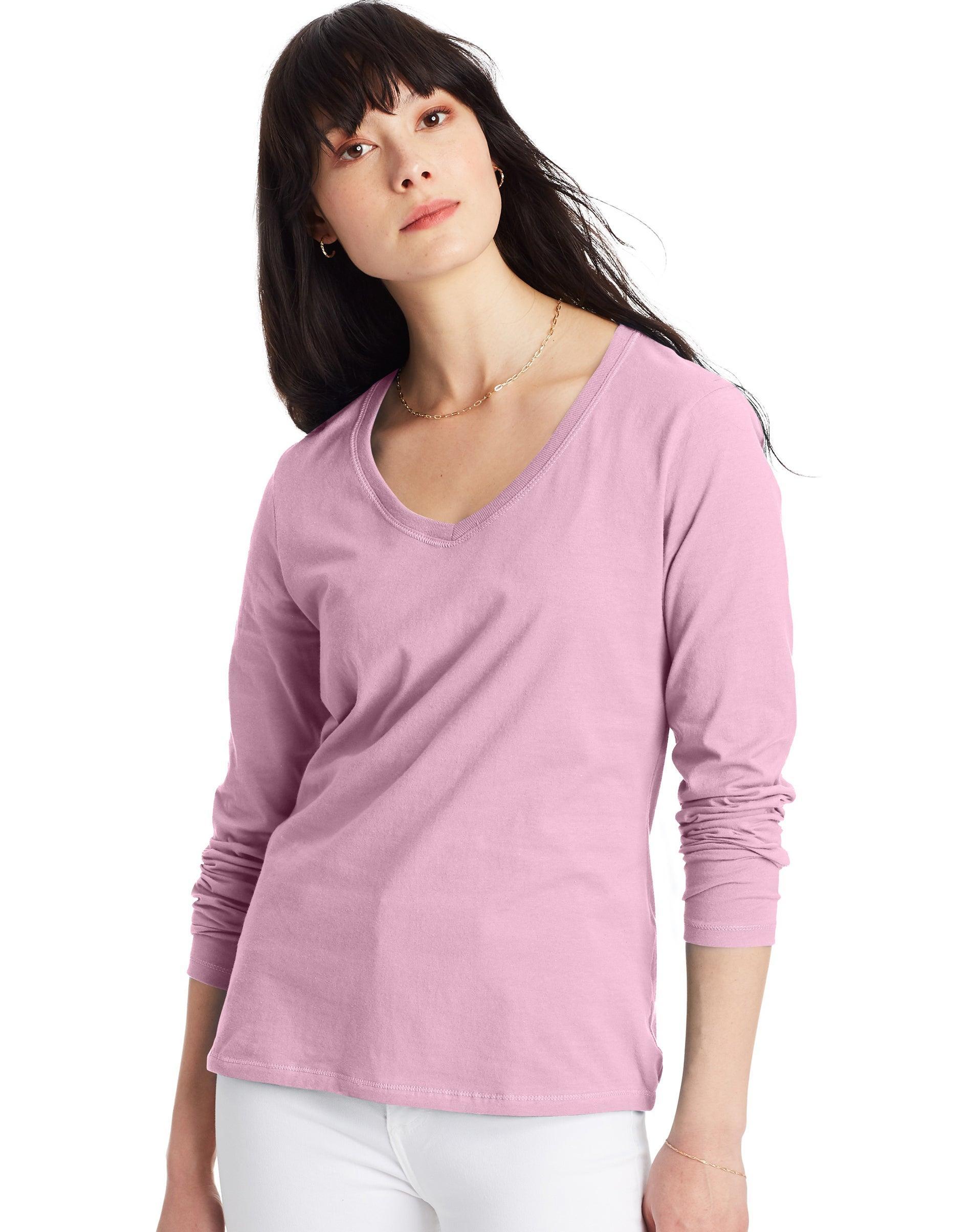 Womens Hanes Originals Long Sleeve Tee Med Pink Product Image