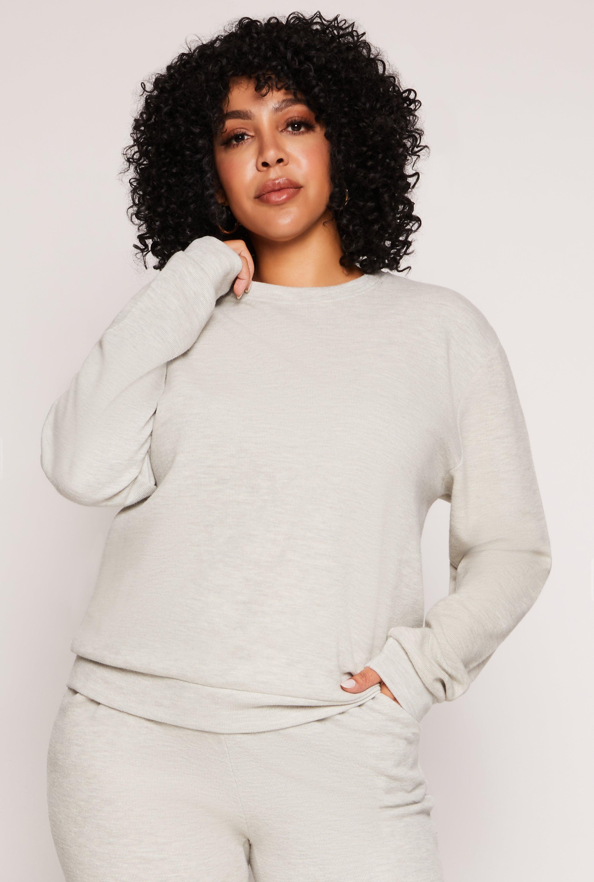 Womens Plus Size Brushed Knit Crew Neck Sweatshirt Product Image