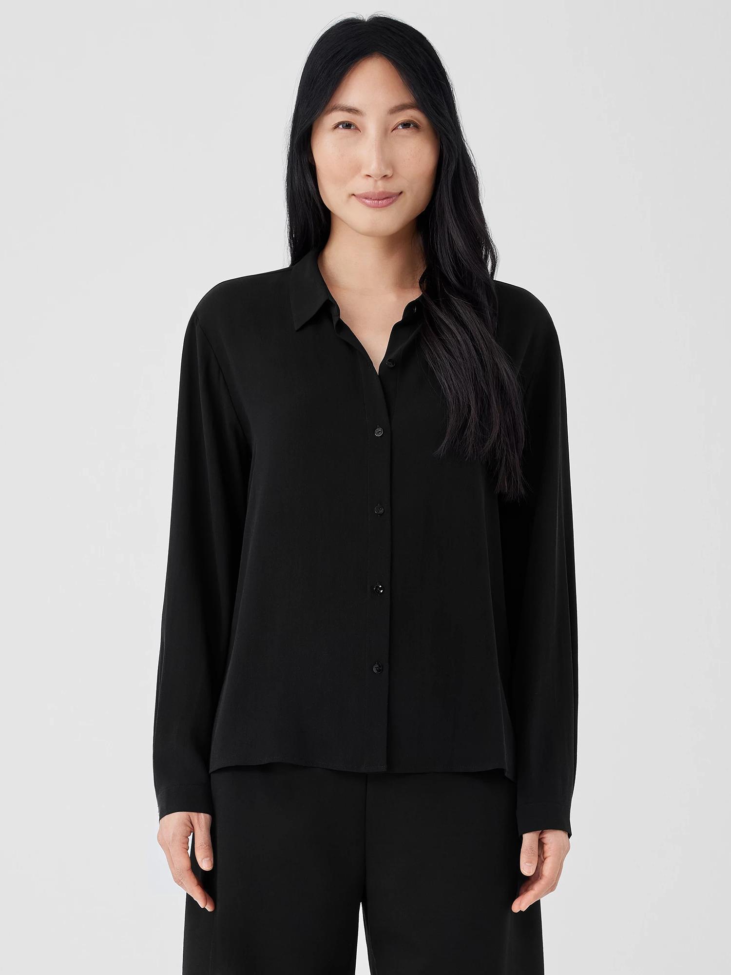 EILEEN FISHER Silk Georgette Crepe Classic Collar Shirtfemale Product Image