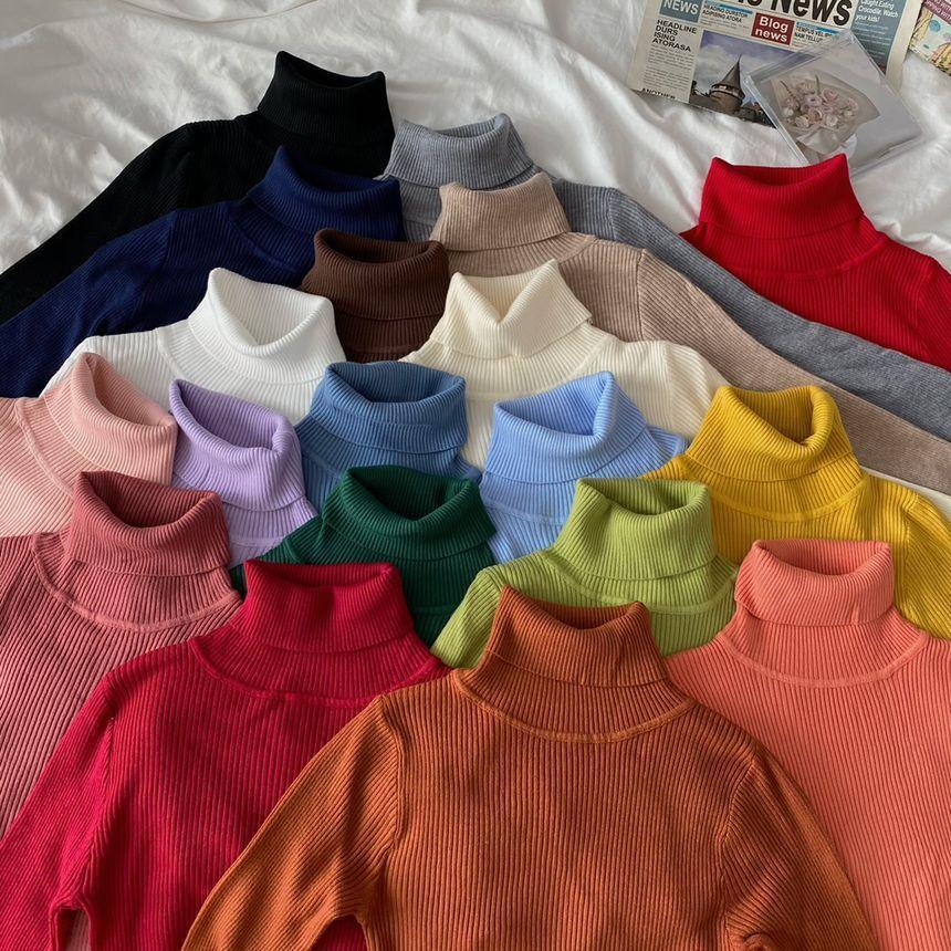 Long-Sleeve Mock Neck Knit Top Product Image